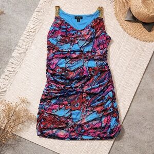 Thalia Sodi Red & Blue Patterned Dress size Medium pre owned